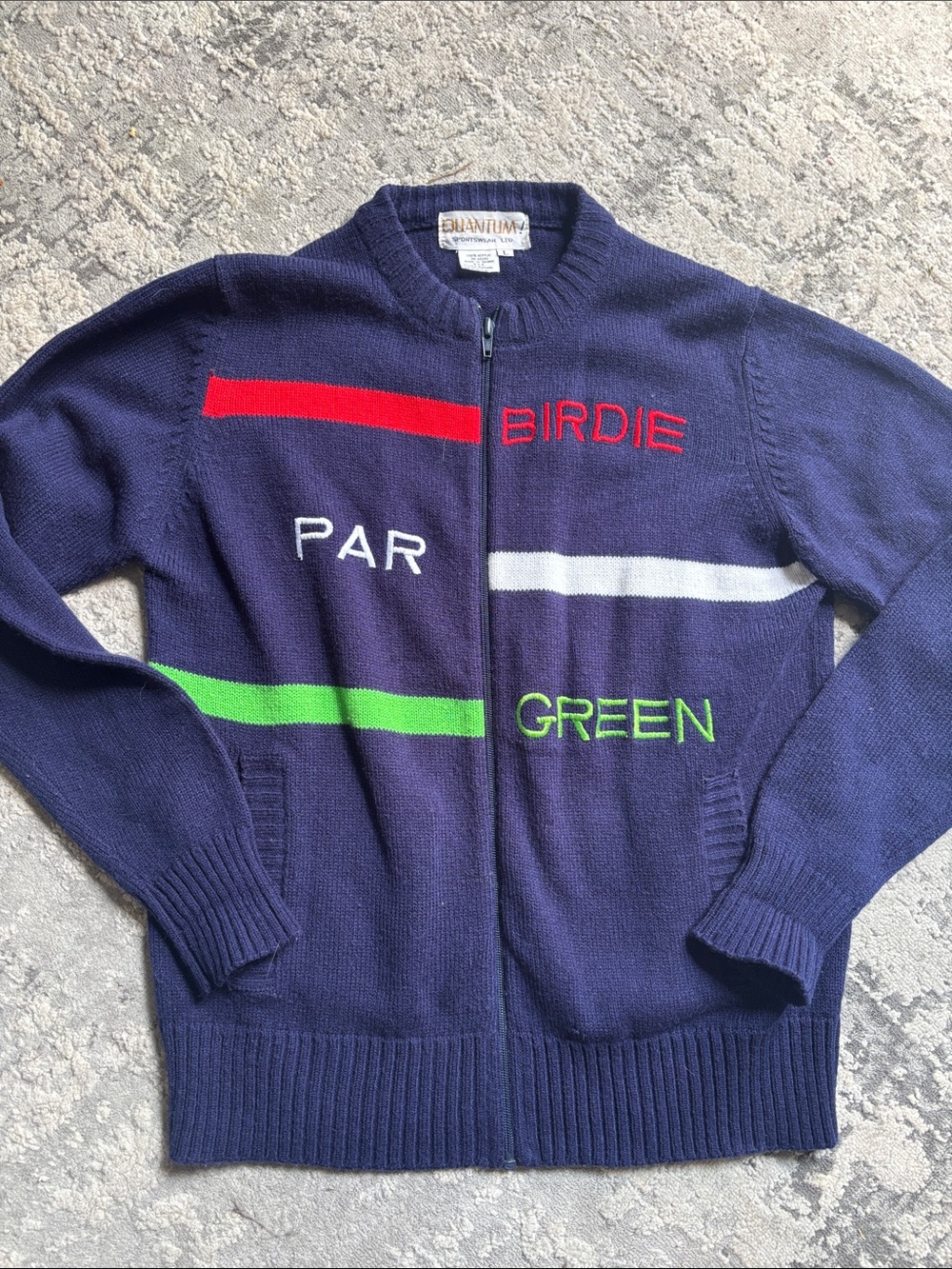80s VINTAGE Birdie Par Green Navy Zip-Front Sweater